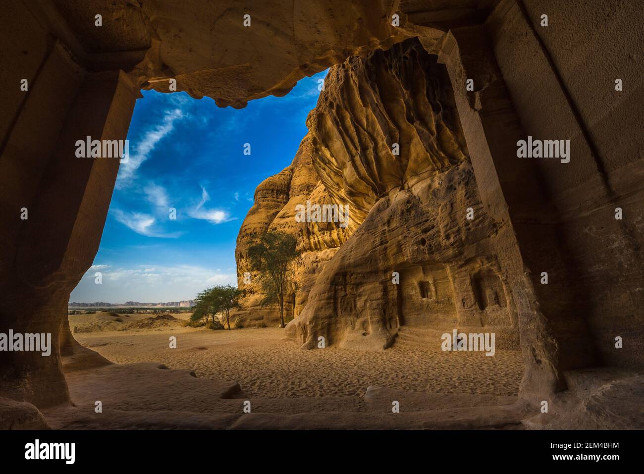 Mada'in Saleh, auch 'Al-Hijr' oder 'Hegra' genannt, ist eine archäologische Stätte im Sektor von Al-`Ula in der Region Al Madinah, dem Hejaz, Saudi Stockfoto